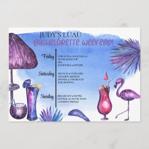Bachelorette Party   Tropical Party Itinerary  Program
