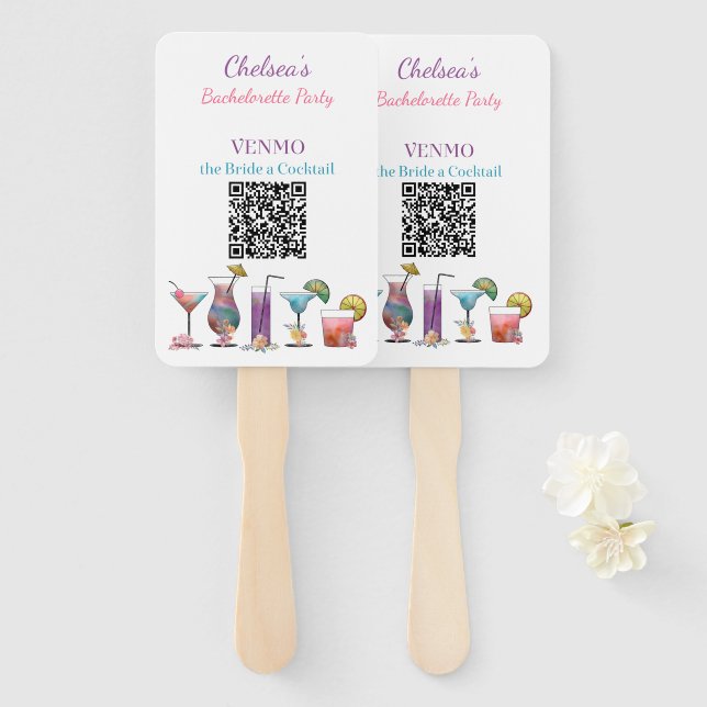 Bachelorette Party VENMO the Bride a Cocktail  Hand Fan (Front and Back)