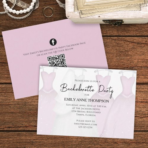 Bachelorette Party Vintage Wedding Gown QR Code Invitation