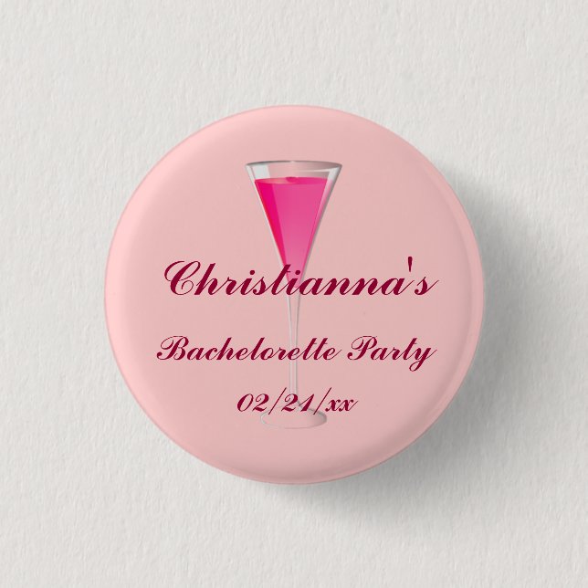 "Bachelorette Party" - w/ Champagne Flute Pinback Button (Front)