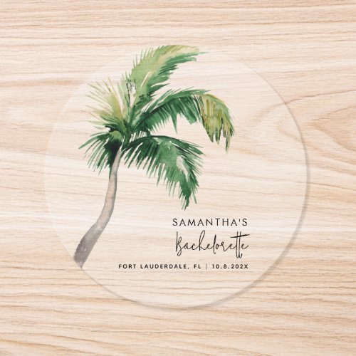 Bachelorette Party Watercolor Tropical Palm Tree Classic Round Sticker