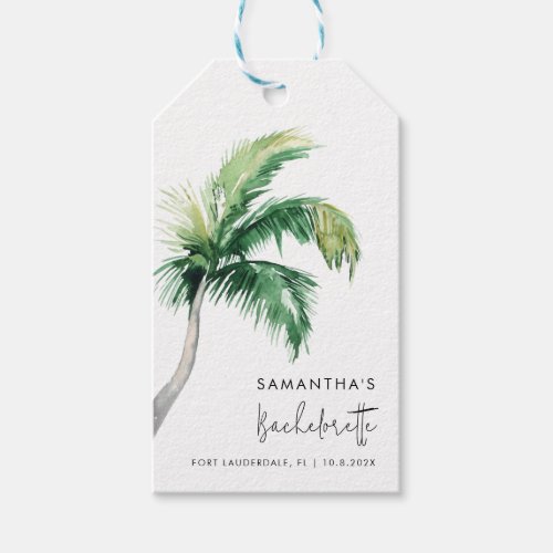 Bachelorette Party Watercolor Tropical Palm Tree Gift Tags
