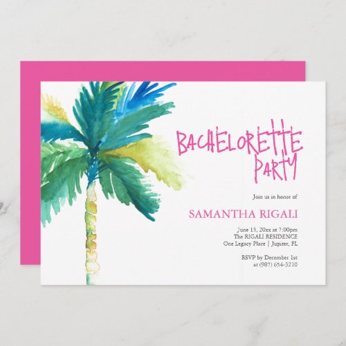 Bachelorette Party Watercolor Tropical Palm Tree Invitation