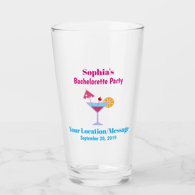 Bachelorette Party Wedding Favor Pink Pint Glass (Front)
