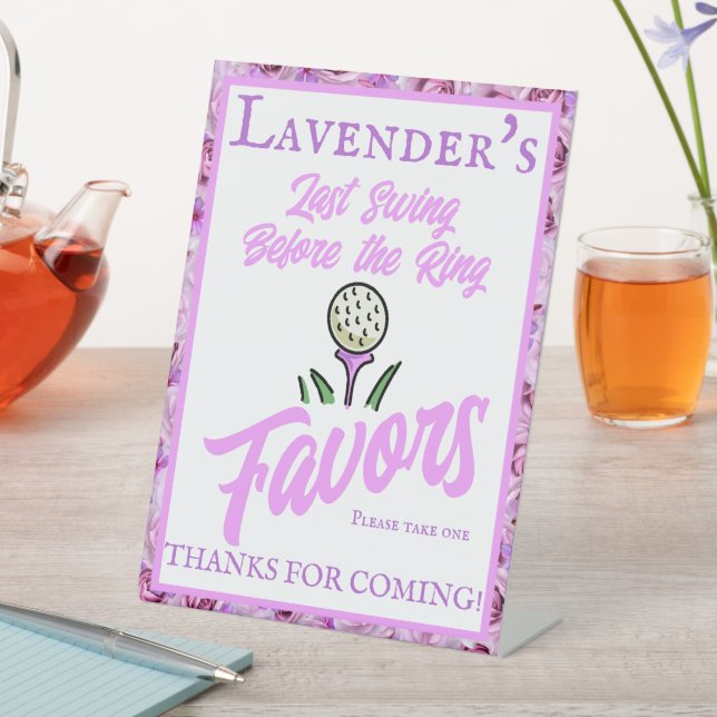 Bachelorette Party Wedding Golfing Lavender Purple Pedestal Sign (In SItu)