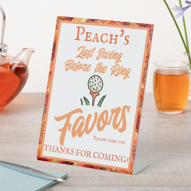 Bachelorette Party Wedding Golfing Peach Orange Pedestal Sign (In SItu)