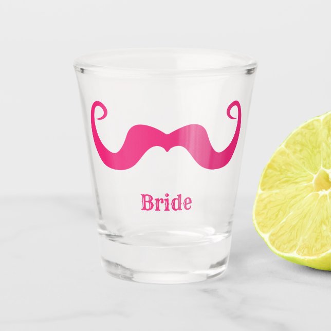 Bachelorette party / wedding pink curly mustache shot glass (Front)