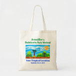 Bachelorette Party Wedding Tropical Beach Trip Tote Bag<br><div class="desc">This cute tote bag makes a perfect favor for your bachelorette party travel weekend (or longer)!  Personalize with the name,  tropical location,  and dates of your choice.  The font and color of the text can be changed to fit your preference.</div>