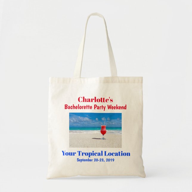 Bachelorette Party Weekend Tropical Beach Trip Tote Bag (Front)