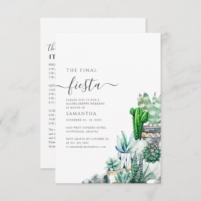 Bachelorette Party Weekend with Itinerary Cactus Invitation (Front/Back)