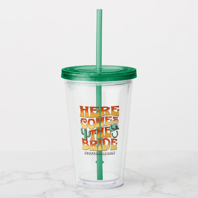 Bachelorette Party Western Cowboy Desert Groovy Acrylic Tumbler (Front)