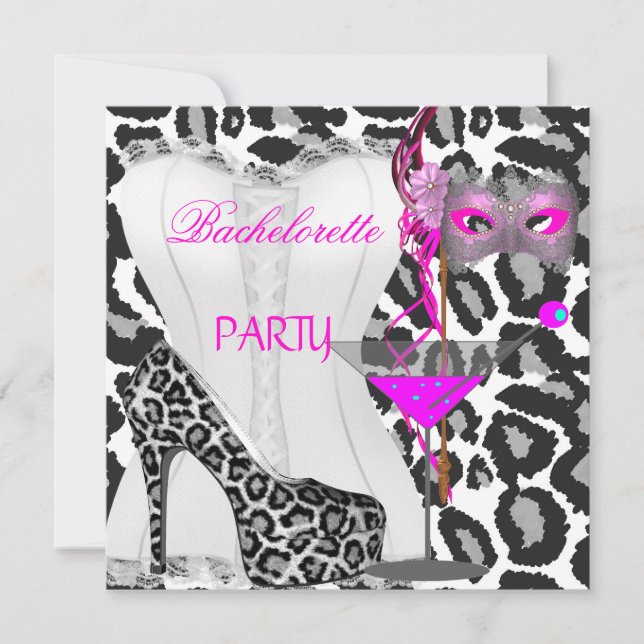 Bachelorette Party White Corset Pink Leopard Invitation (Front)