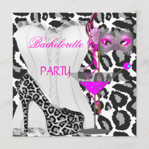 Bachelorette Party White Corset Pink Leopard Invitation