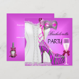 Bachelorette Party White Corset Pink Zebra Shoes Invitation