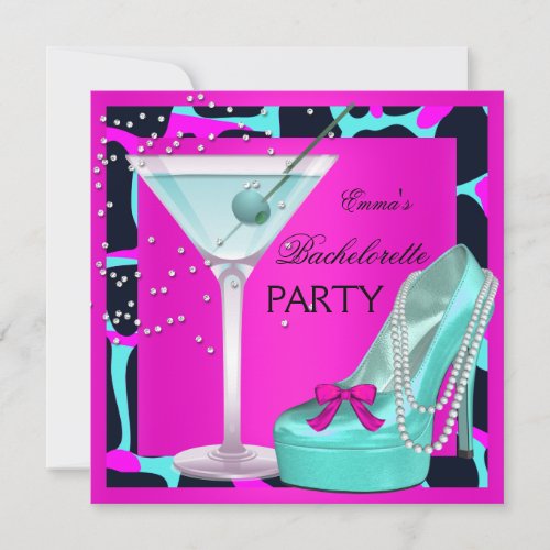 Bachelorette Party Wild Hot Pink Teal Aqua Invitation