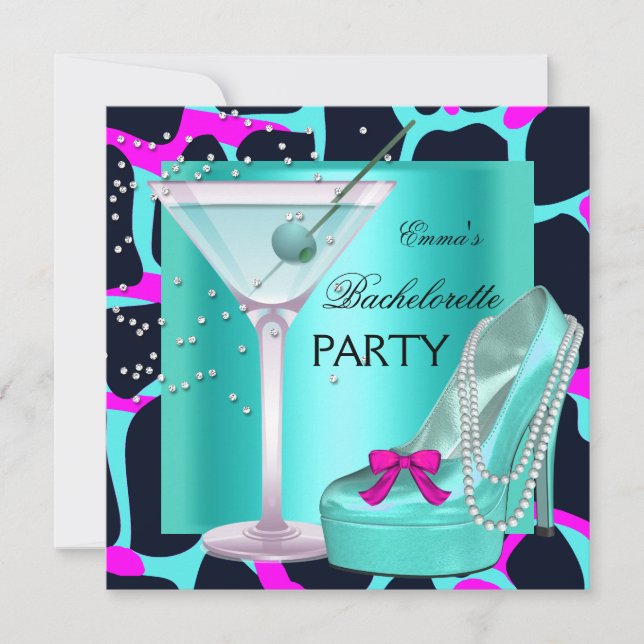 Bachelorette Party Wild Hot Pink Teal Aqua Invitation (Front)
