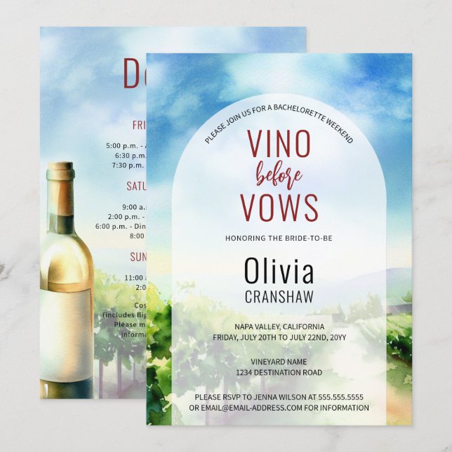 Bachelorette Party Wine Tasting Destination Invitation (Front/Back)