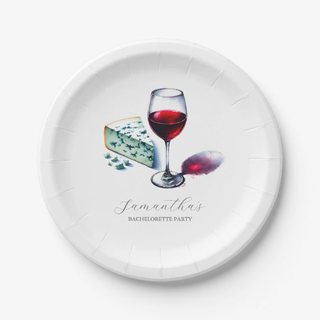 Bachelorette Party Wine Tasting Theme Paper Plates (Front)
