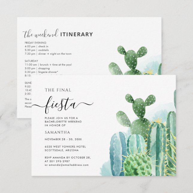 Bachelorette Party with Itinerary Cacti Succulents Invitation (Front/Back)