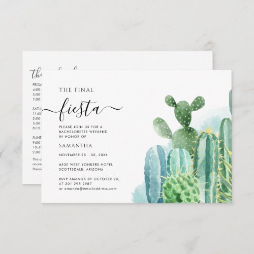Bachelorette Party with Itinerary Cacti Succulents Invitation