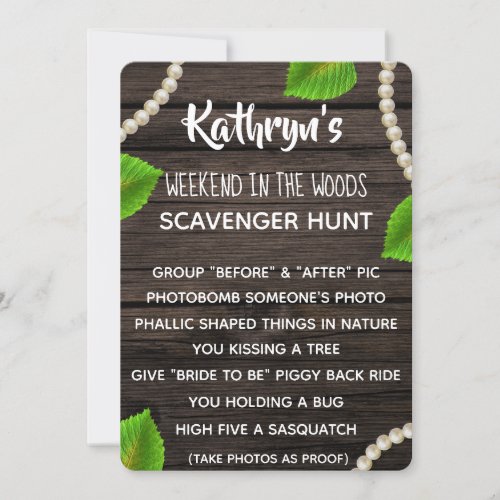 Bachelorette Party Woodsy Scavenger Hunt Invitation