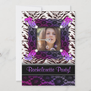 Bachelorette Party Zebra Jewelry Photo Invite Purp