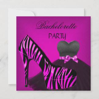 Bachelorette Party Zebra Pink Black Dress Invitation