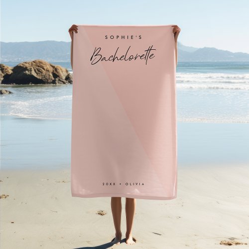 Bachelorette Peach Pink  Minimalist Modern Pastel Beach Towel