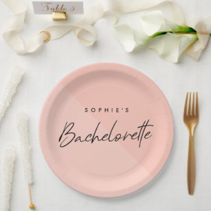 Bachelorette Peach Pink   Minimalist Modern Pastel Paper Plates