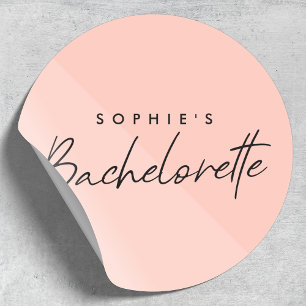 Bachelorette Peach Pink Minimalist Pastel Classic Round Sticker
