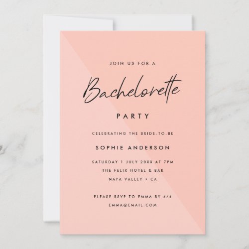 Bachelorette Peach Pink  Modern Minimalist Party Invitation