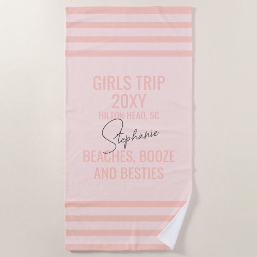 Bachelorette Peach Pink Pastel Besties Trip Beach Towel