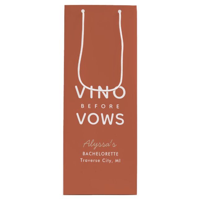 Bachelorette Personalized Vino Before Vows Wine Gift Bag (Front)