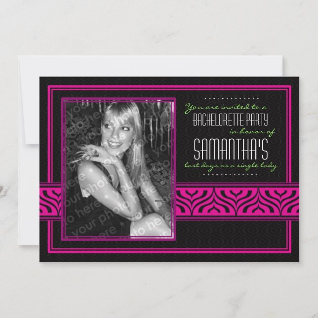 Bachelorette Photo Invitation (Black & Pink) (Front)