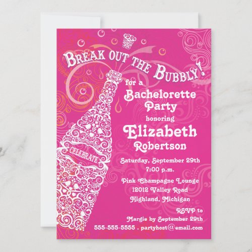 Bachelorette Pink Champagne Invitation