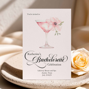 Bachelorette Pink Floral Cocktail Spa Trip Invitation