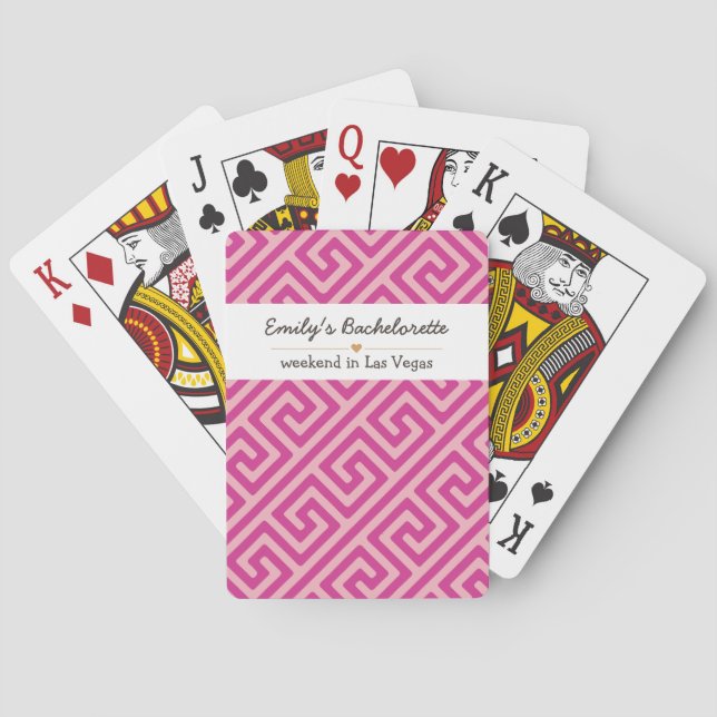 Bachelorette Pink Geometric Pattern Poker Cards (Back)
