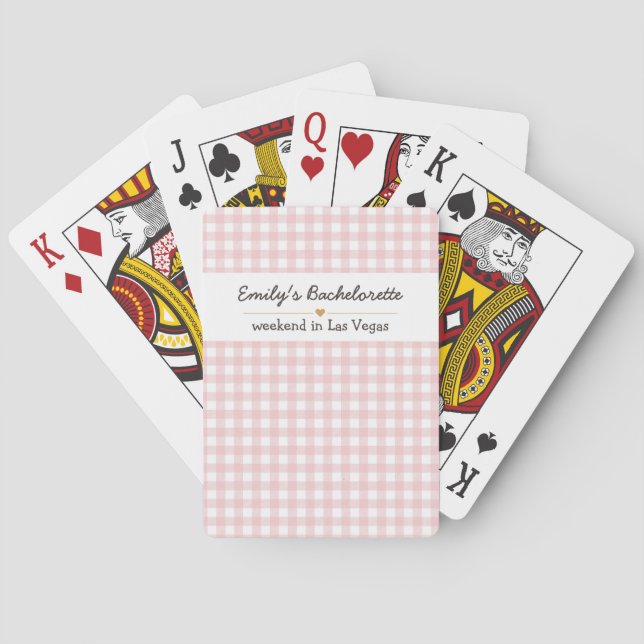 Bachelorette Pink Gingham Pattern Poker Cards (Back)