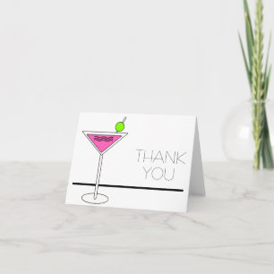 Bachelorette Pink Martini Cocktail Party Letterpress Thank You Card