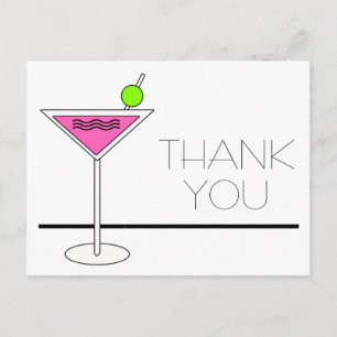 Bachelorette Pink Martini Cocktail Party Thank You Postcard