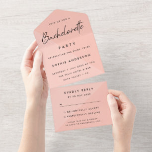 Bachelorette Pink Modern Minimalist Party RSVP All In One Invitation