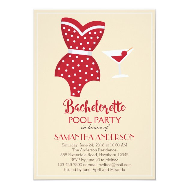 Bachelorette Pool Party Invitation, Beach Party Card