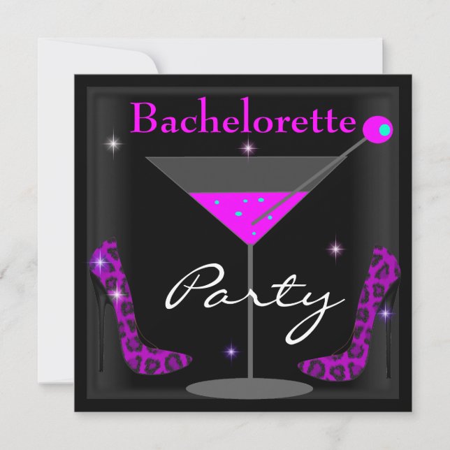 Bachelorette Purple Pink Black Martini Shoes Invitation (Front)