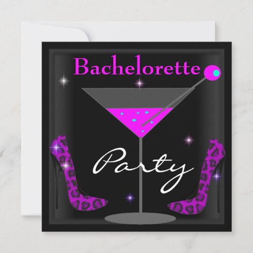 Bachelorette Purple Pink Black Martini Shoes Announcement