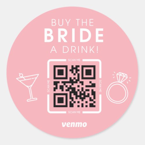 Bachelorette QR Code Buy The Bride a Drink Pink Classic Round Sticker