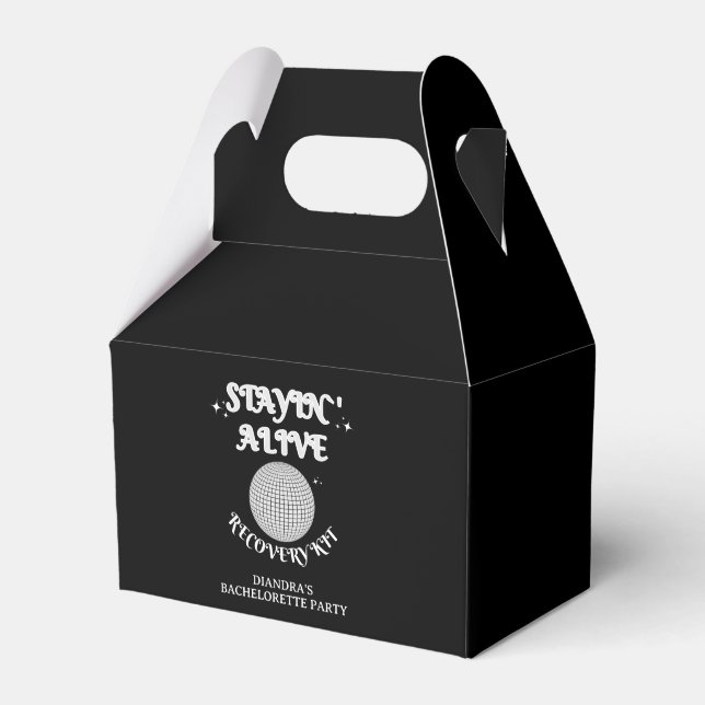 Bachelorette Recovery Kit Disco Staying Alive Favor Boxes (Front Side)
