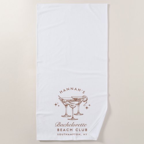 Bachelorette Retro Brown Cocktail Beach Towel