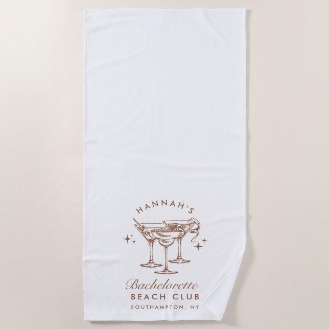 Bachelorette Retro Brown Cocktail Beach Towel (Front)