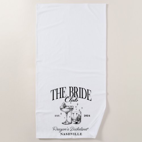 Bachelorette Retro Cocktail Black Bride Beach Towel
