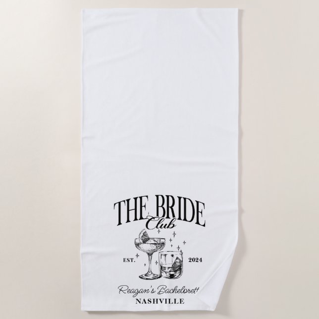 Bachelorette Retro Cocktail Black Bride Beach Towel (Front)
